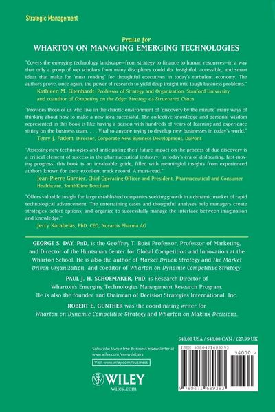 Produktbild: Wharton on Managing Emerging Technologies