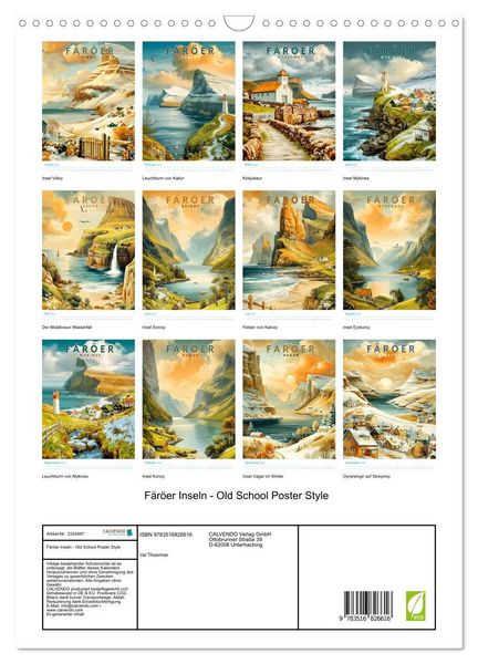 Produktbild: F&auml;r&ouml;er Inseln - Old School Poster Style (Wandkalender 2027 DIN A3 hoch), CALVENDO Monatskalender