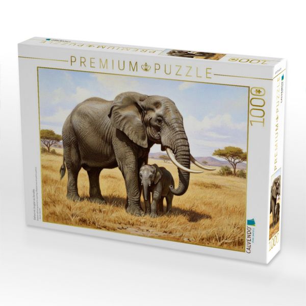 Produktbild: CALVENDO Puzzle Elefant mit Jungtier als Gem&auml;lde | 1000 Teile Lege-Gr&ouml;&szlig;e 64x48cm Foto-Puzzle f&uuml;r gl&uuml;ckliche Stunden