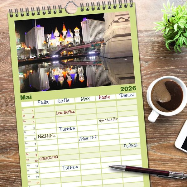 Produktbild: Familienplaner 2026 - Las Vegas - Nevada mit 5 Spalten (Wandkalender, 21 x 45 cm) CALVENDO