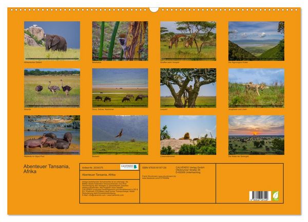 Produktbild: Abenteuer Tansania, Afrika (Wandkalender 2026 DIN A2 quer), CALVENDO Monatskalender