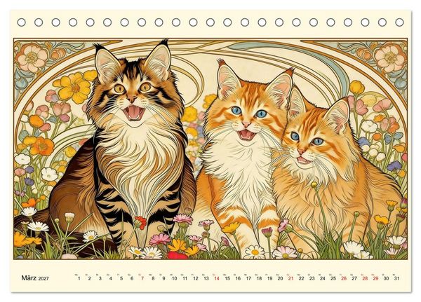 Produktbild: Zauberhafte Jugendstil-Katzen (Tischkalender 2027 DIN A5 quer), CALVENDO Monatskalender