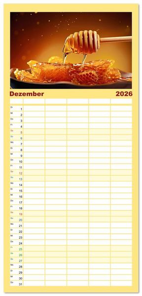 Produktbild: Familienplaner 2026 - HONIG - fl&uuml;ssiges Gold mit 5 Spalten (Wandkalender, 21 x 45 cm) CALVENDO