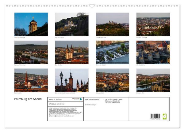 Produktbild: W&uuml;rzburg am Abend (Wandkalender 2026 DIN A2 quer), CALVENDO Monatskalender