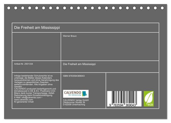 Produktbild: Die Freiheit am Mississippi (Tischkalender 2027 DIN A5 quer), CALVENDO Monatskalender