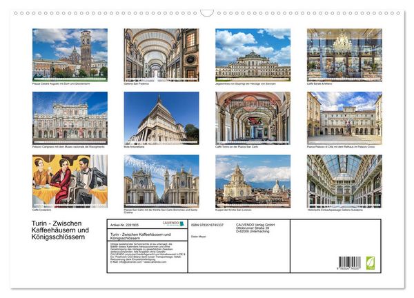 Produktbild: Turin - Zwischen Kaffeeh&auml;usern und K&ouml;nigsschl&ouml;ssern (Wandkalender 2026 DIN A2 quer), CALVENDO Monatskalender