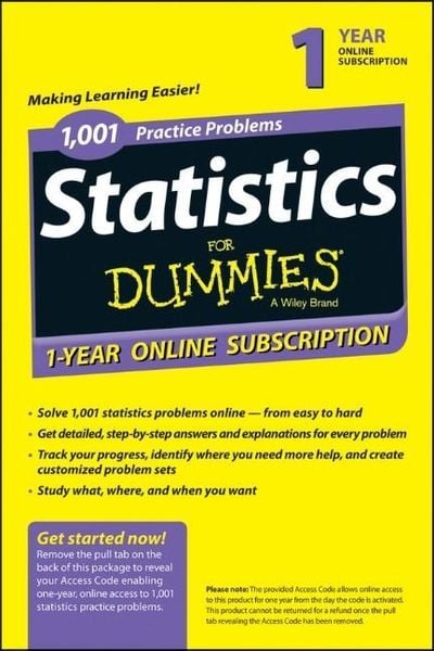Produktbild: 1,001 Statistics Practice Problems For Dummies Access Code Card (1-Year Subscription)