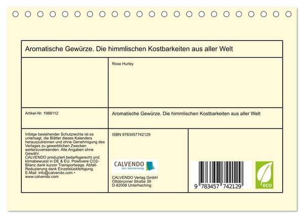 Produktbild: Aromatische Gew&uuml;rze. Die himmlischen Kostbarkeiten aus aller Welt (Tischkalender 2026 DIN A5 quer), CALVENDO Monatskalender