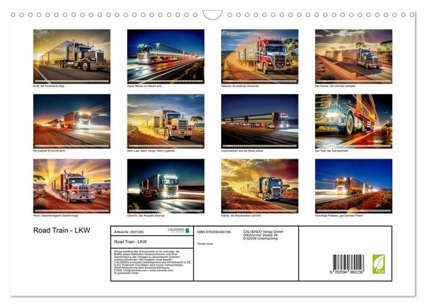 Produktbild: Road Train - LKW (Wandkalender 2027 DIN A3 quer), CALVENDO Monatskalender