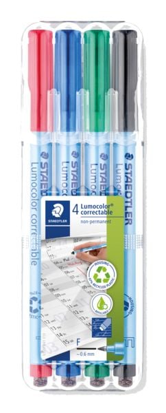 Produktbild: STAEDTLER Universalstifte Lumocolor correctable 305 trocken abwischbar, blau F, 4er Set
