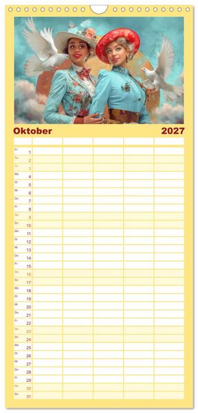 Produktbild: Familienplaner 2027 - Dandy und Retro Vintage - Portraits mit Humor mit 5 Spalten (Wandkalender, 21 x 45 cm) CALVENDO