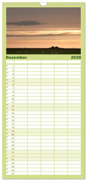 Produktbild: Familienplaner 2026 - Hallig Hooge - zwischen Himmel und Erde mit 5 Spalten (Wandkalender, 21 x 45 cm) CALVENDO