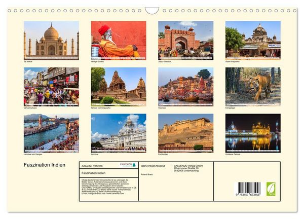 Produktbild: Faszination Indien (Wandkalender 2026 DIN A3 quer), CALVENDO Monatskalender