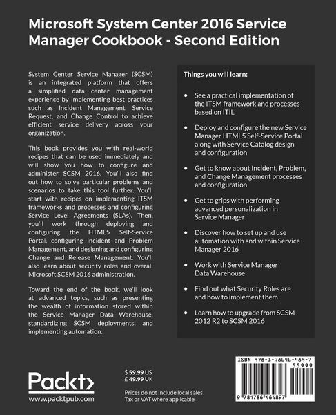 Produktbild: Microsoft System Center 2016 Service Manager Cookbook - Second Edition
