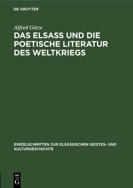 Produktbild: Das Elsa&szlig; und die poetische Literatur des Weltkriegs