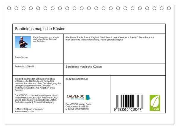 Produktbild: Sardiniens magische K&uuml;sten (Tischkalender 2026 DIN A5 quer), CALVENDO Monatskalender