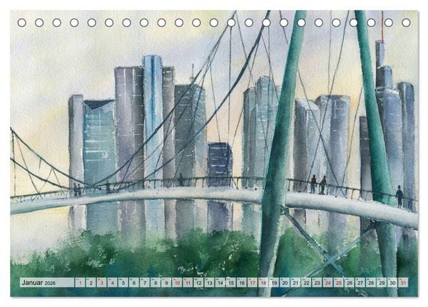 Produktbild: Frankfurt in Aquarell (Tischkalender 2026 DIN A5 quer), CALVENDO Monatskalender