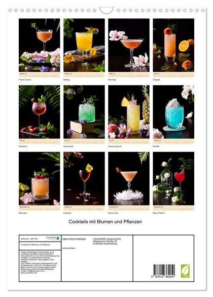 Produktbild: Cocktails mit Blumen und Pflanzen (Wandkalender 2026 DIN A3 hoch), CALVENDO Monatskalender