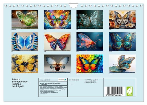Produktbild: Artwork Schmetterlinge - Filigrane Leichtigkeit (Wandkalender 2026 DIN A4 quer), CALVENDO Monatskalender