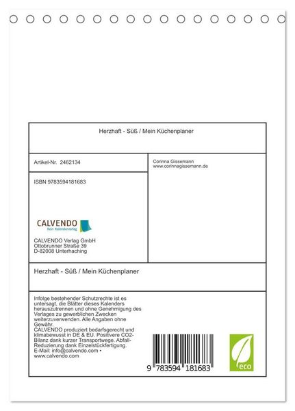 Produktbild: Herzhaft - S&uuml;&szlig; / Mein K&uuml;chenplaner (Tischkalender 2027 DIN A5 hoch), CALVENDO Monatskalender