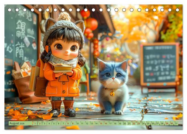 Produktbild: Lina und die Katzen - Magische Abenteuer in niedlichen Szenen (Tischkalender 2026 DIN A5 quer), CALVENDO Monatskalender