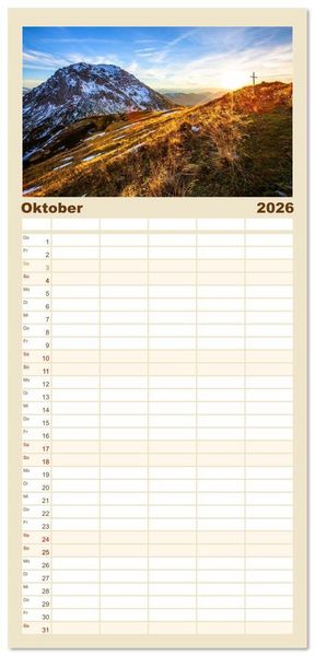 Produktbild: Familienplaner 2026 - Gipfelkreuze im Sonnenlicht mit 5 Spalten (Wandkalender, 21 x 45 cm) CALVENDO