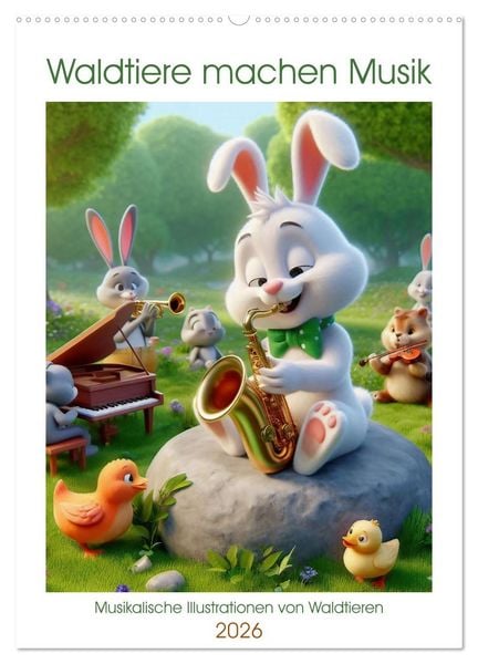 Waldtiere machen Musik (Wandkalender 2026 DIN A2 hoch), CALVENDO Monatskalender