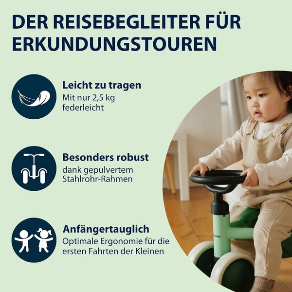 Produktbild: HUDORA 10913 - Laufrad Steppy 6 mint, Lauflernrad f&uuml;r Kinder von 73-80 cm, Sitzh&ouml;he: 22,5 cm