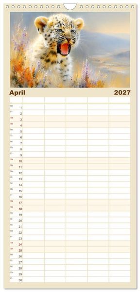 Produktbild: Familienplaner 2027 - Leopardenkinder. Afrikas Katzenbabys im Licht der Natur mit 5 Spalten (Wandkalender, 21 x 45 cm) CALVENDO