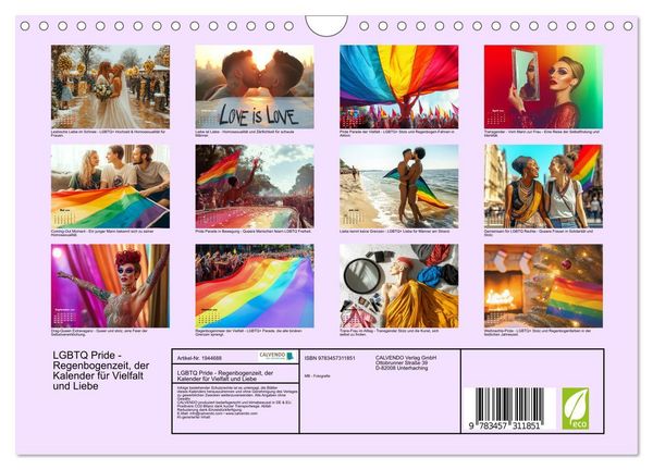 Produktbild: LGBTQ Pride - Regenbogenzeit, der Kalender f&uuml;r Vielfalt und Liebe (Wandkalender 2026 DIN A4 quer), CALVENDO Monatskalender