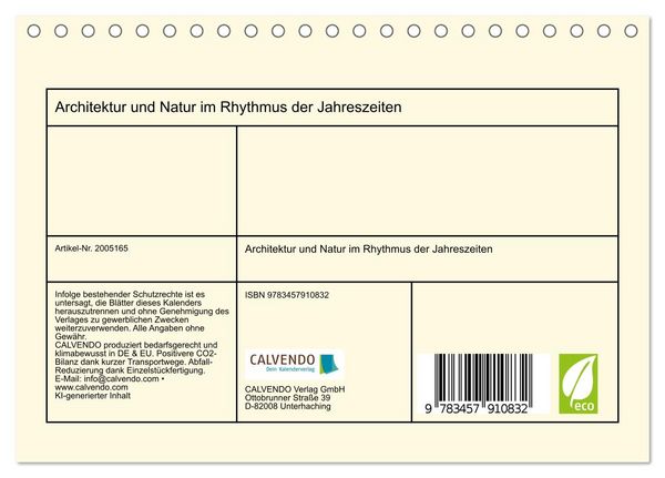 Produktbild: Architektur und Natur im Rhythmus der Jahreszeiten (Tischkalender 2026 DIN A5 quer), CALVENDO Monatskalender