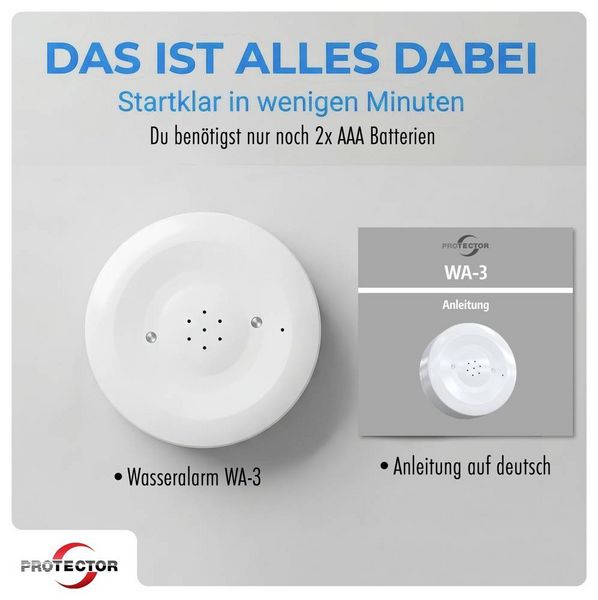 Produktbild: Protector 15045 WA-3 Wassermelder mit WIFI-Alarmweiterleitung mit App-Steuerung batteriebetrieben