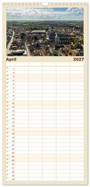 Produktbild: Familienplaner 2027 - Ein Blick auf Leiden mit 5 Spalten (Wandkalender, 21 x 45 cm) CALVENDO