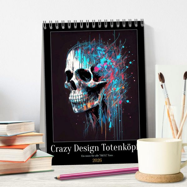 Produktbild: Crazy Design Totenk&ouml;pfe (Tischkalender 2026 DIN A5 hoch), CALVENDO Monatskalender