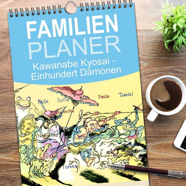 Produktbild: Familienplaner 2026 - Kawanabe Kyosai - Einhundert D&auml;monen mit 5 Spalten (Wandkalender, 21 x 45 cm) CALVENDO