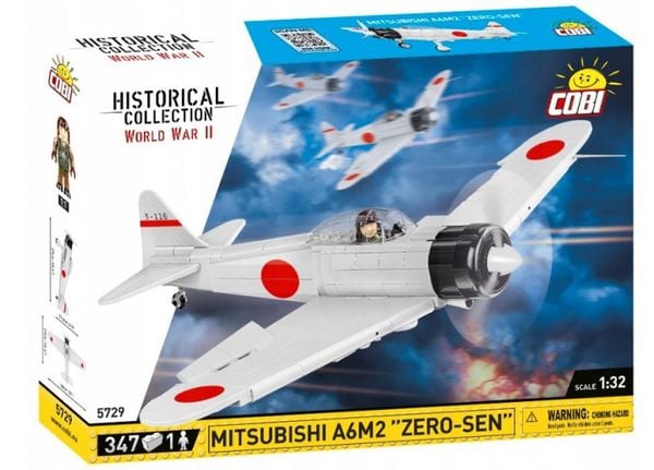 Produktbild: COBI 5729 - Historical Collection, WWII, Mitsubishi A6M2 Zero-Sen, Jagdflugzeug, Bausatz, 347 Teile, 1 Figur