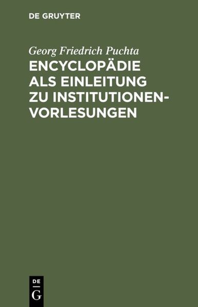 Produktbild: Encyclop&auml;die als Einleitung zu Institutionen-Vorlesungen