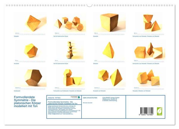 Produktbild: Formvollendete Symmetrie - Die platonischen K&ouml;rper modelliert mit Ton (Wandkalender 2026 DIN A2 quer), CALVENDO Monatskalender