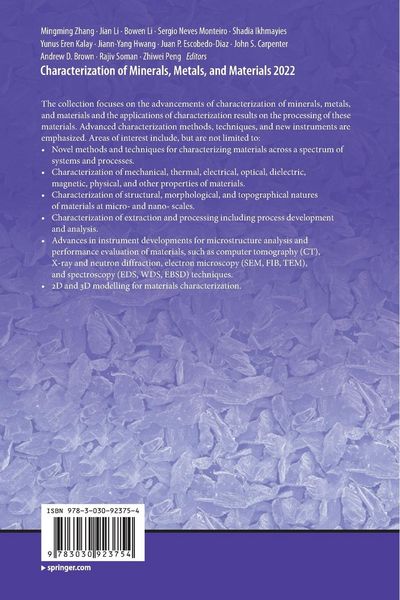 Produktbild: Characterization of Minerals, Metals, and Materials 2022