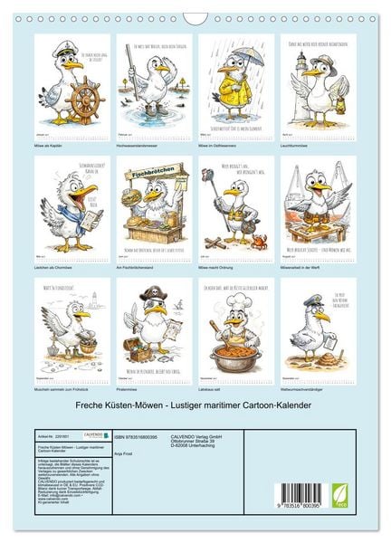 Produktbild: Freche K&uuml;sten‑M&ouml;wen - Lustiger maritimer Cartoon‑Kalender (Wandkalender 2027 DIN A3 hoch), CALVENDO Monatskalender