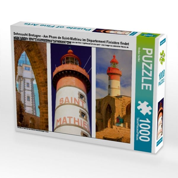 Produktbild: CALVENDO Puzzle Sehnsucht Bretagne - Am Phare de Saint-Mathieu im D&eacute;partement Finist&eacute;re findet man gleich drei Leuchtt&uuml;rme an einem Ort | 1000 Teile Lege-Gr&ouml;&szlig;e 64x48cm Foto-Puzzle f&uuml;r gl&uuml;ckliche Stunden