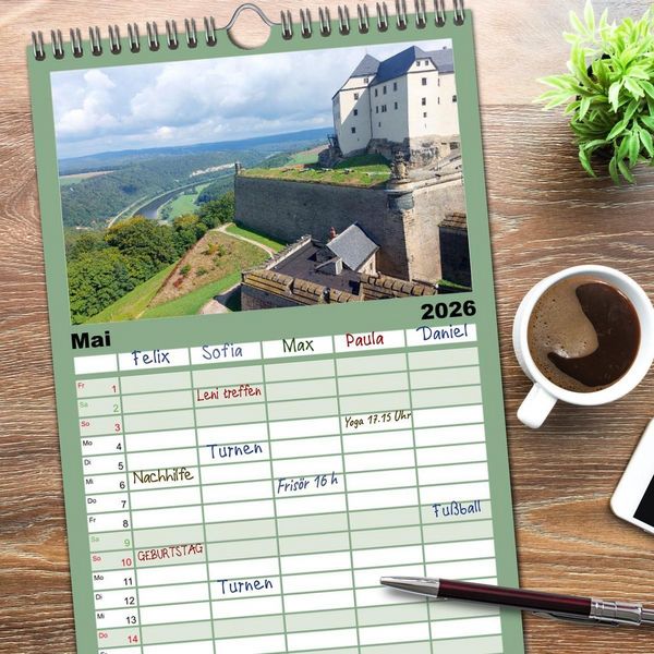 Produktbild: Familienplaner 2026 - Pirna - Tor zur S&auml;chsischen Schweiz mit 5 Spalten (Wandkalender, 21 x 45 cm) CALVENDO