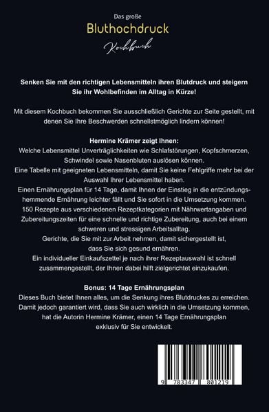 Produktbild: Das gro&szlig;e Bluthochdruck Kochbuch! Inklusive N&auml;hrwerteangaben und 14 Tage Ern&auml;hrungsplan! 1. Auflage