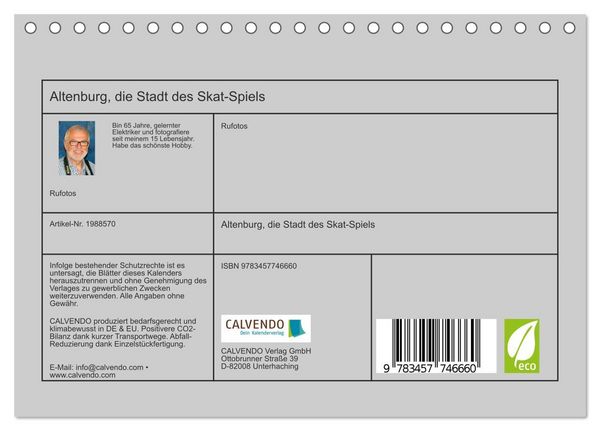 Produktbild: Altenburg, die Stadt des Skat-Spiels (Tischkalender 2026 DIN A5 quer), CALVENDO Monatskalender