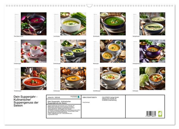 Produktbild: Dein Suppenjahr - Kulinarischer Suppengenuss der Saison (Wandkalender 2026 DIN A2 quer), CALVENDO Monatskalender