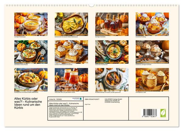 Produktbild: Alles K&uuml;rbis oder was?! - Kulinarische Ideen rund um den K&uuml;rbis (hochwertiger Premium Wandkalender 2026 DIN A2 quer), Kunstdruck in Hochglanz