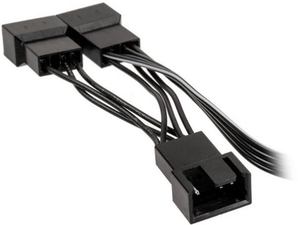 Produktbild: PC-L&uuml;fter Y-Kabel [1x PC-L&uuml;fter Buchse 4pol. - 3x PC-L&uuml;fter Buchse 4pol.] 0.35 m Schwarz Kolink