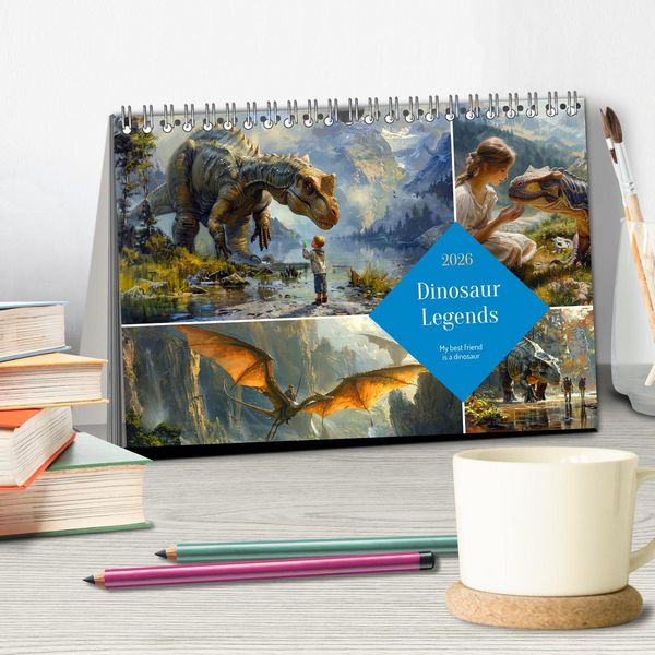 Produktbild: Dinosaur Legends (Desk Calendar 2026 DIN A5 landscape), CALVENDO 12 Month DeskCalendar