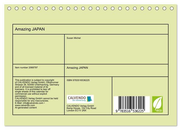 Produktbild: Amazing JAPAN (Desk Calendar 2026 DIN A5 landscape), CALVENDO 12 Month DeskCalendar