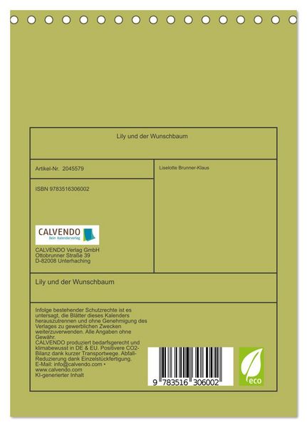 Produktbild: Lily und der Wunschbaum (Tischkalender 2026 DIN A5 hoch), CALVENDO Monatskalender